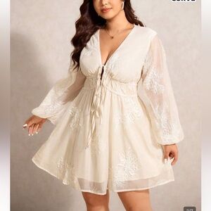 Women’s Cream Lace-Embroidered Tie-Front Dress